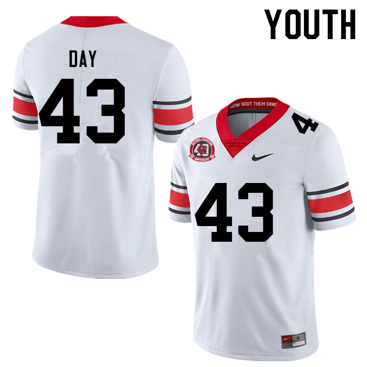 Georgia Bulldogs Youth Davis Day #43 White 1980 National Champions 40th Anniversary Stitched College UGA Football Jersey 23ZG010PA